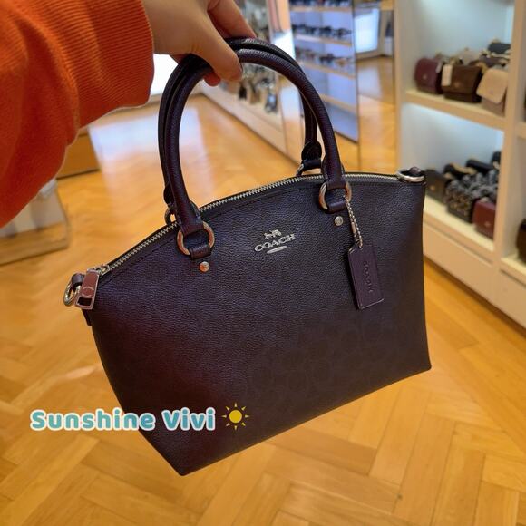 NWT Coach Sadie Satchel Bag Dark Wine in Signature Canvas CCM71, Blue Navy - Picture 3 of 6